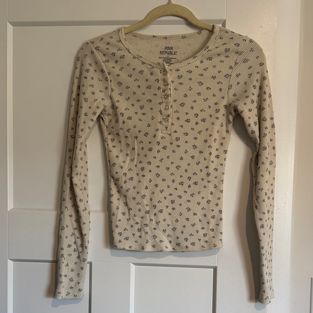 Pink Republic Ditsy Print Henley Top